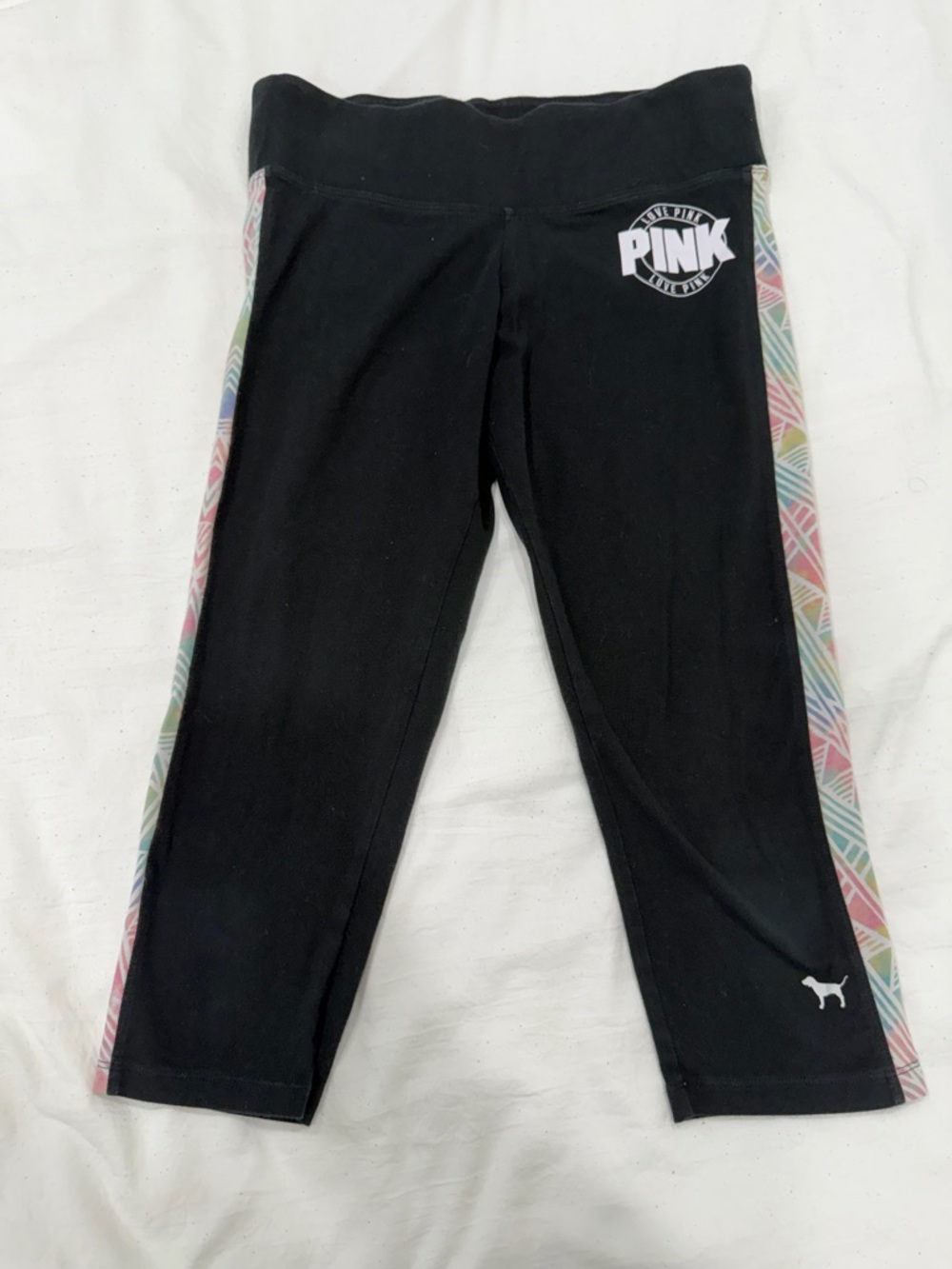 Victoria's Secret PINK Black Capri Leggings with Pastel Multicolor Side Trim